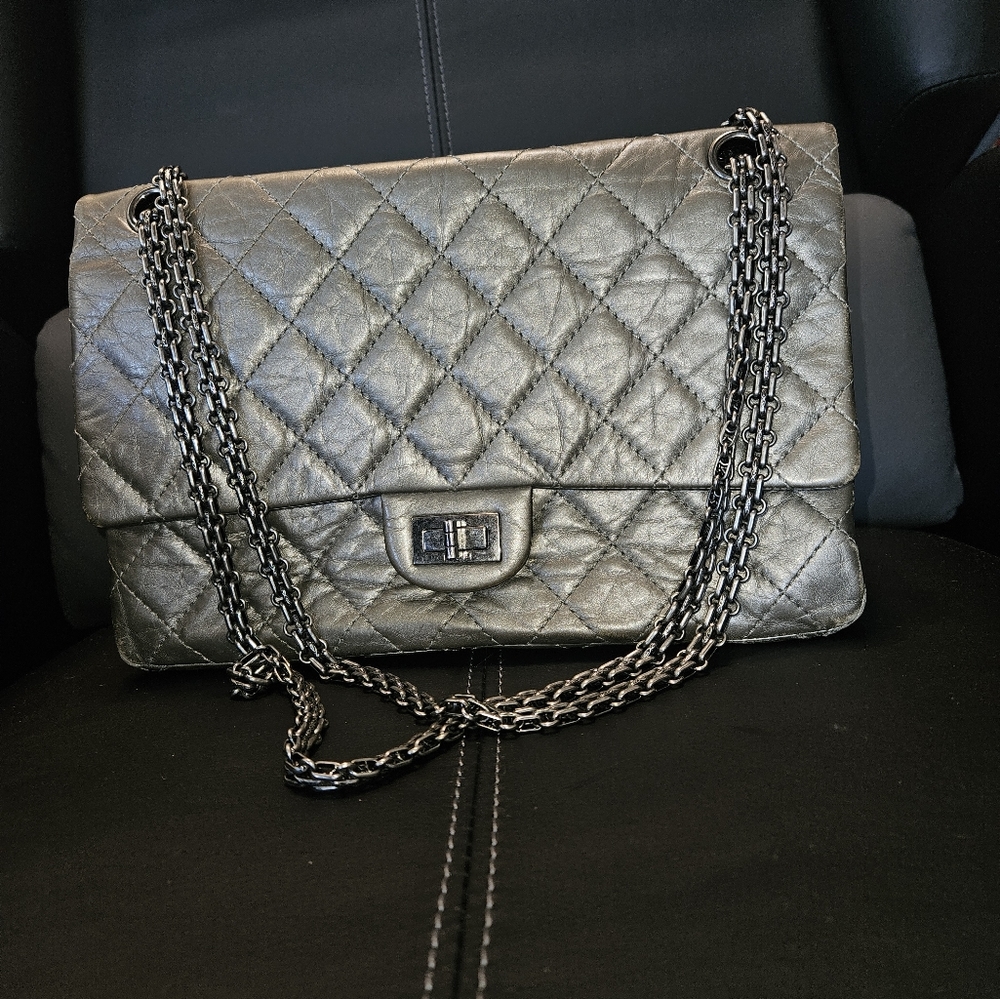 Authentic CHANEL Gunmetal Accordian Reissue